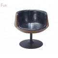 Antique vintage style pub furniture fiberglass shell leather wood grain swivel cup bar chair